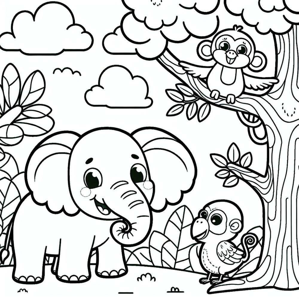 Coloring Page: Fun Animal Scene Color Page for Kids