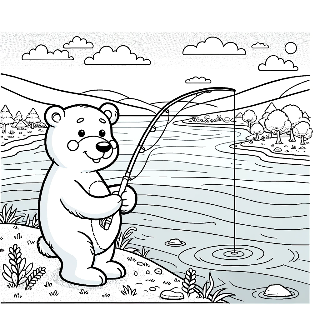 Coloring Page: Bear Fishing Color Page for Kids - Creative Fun