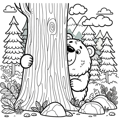 Coloring Page: Playful Bear Forest Adventure - Free Color Page for Kids