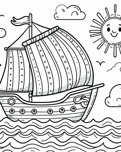 Boat sailing adventure color sheet, fun color page for kids