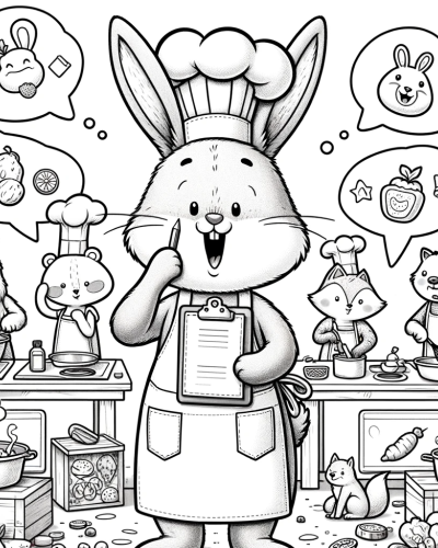 Animated Chef Rabbit Cooking - Kids� Color Sheet Activity Page