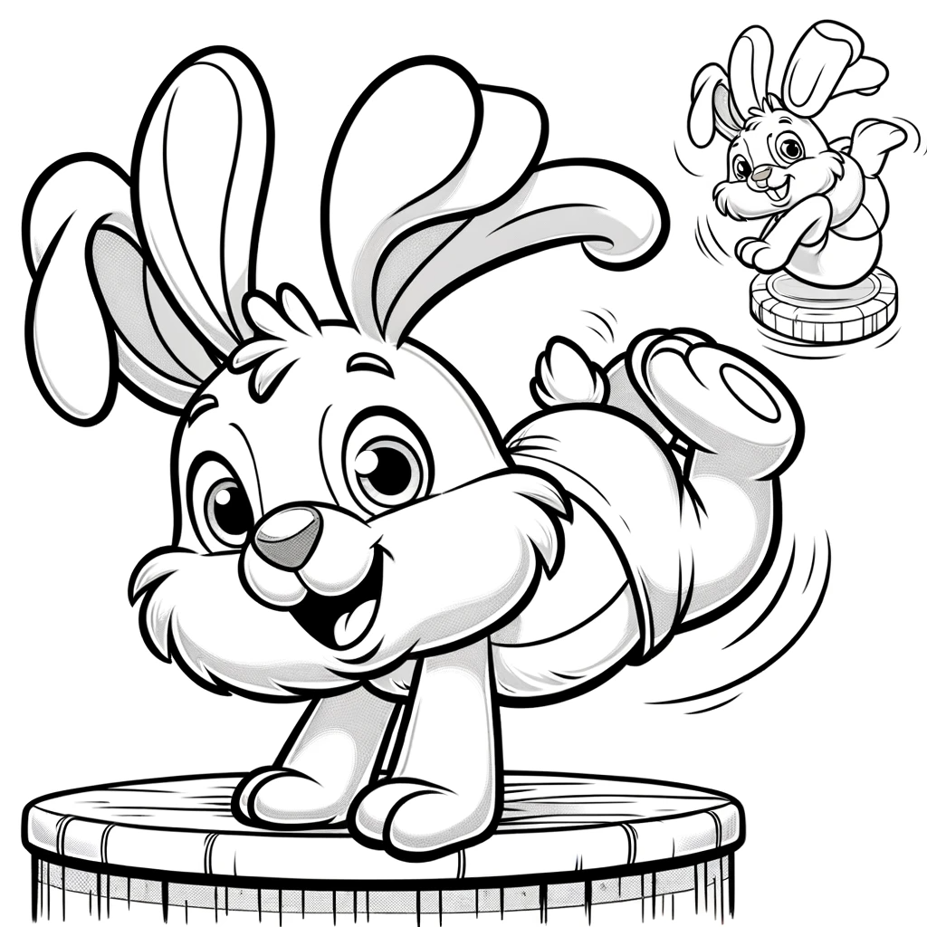 Illustration of a happy bunny jumping - color sheet for kids, free color page