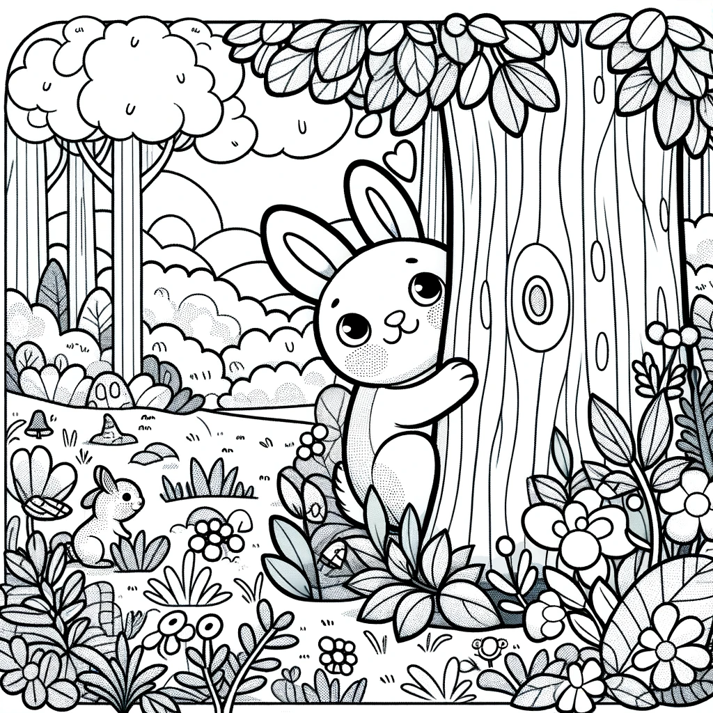 Forest rabbit color sheet, adorable rabbit waving hello color page