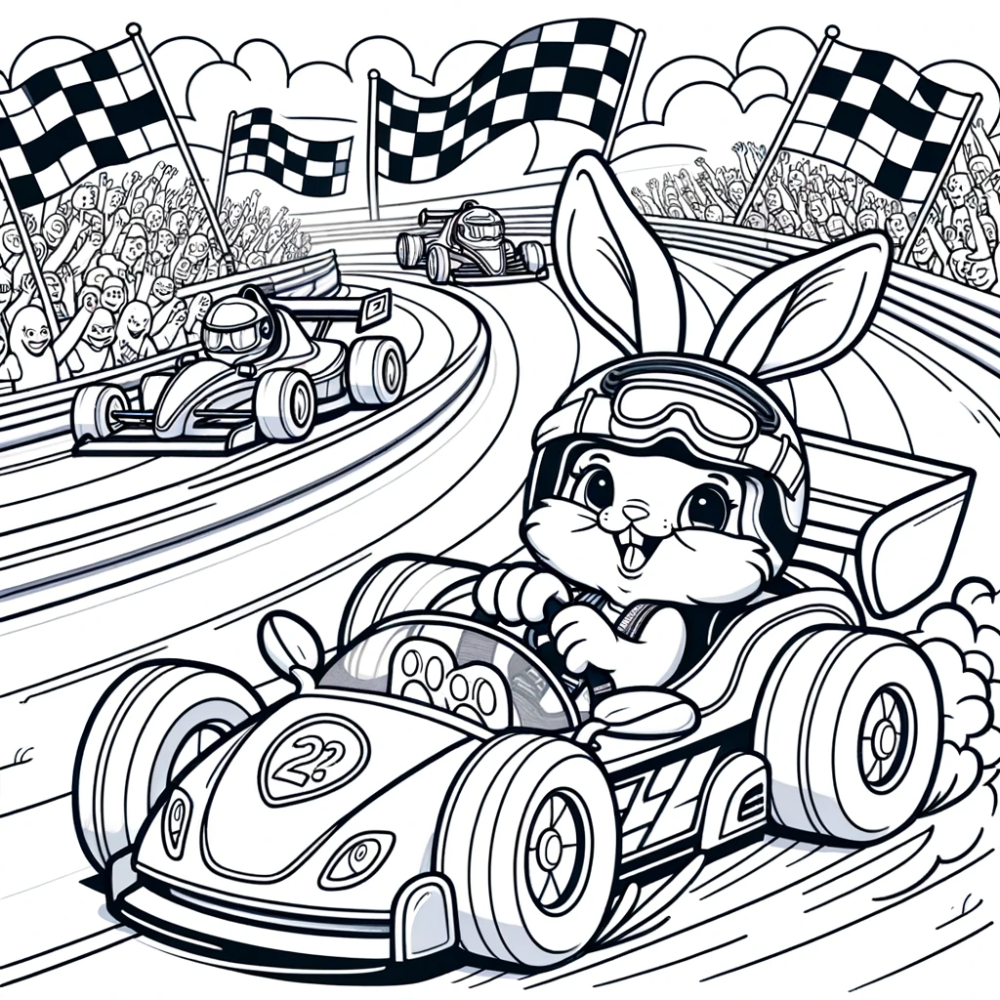 Coloring Page: Racing Bunny Color Page for Kids - Fun on the Track
