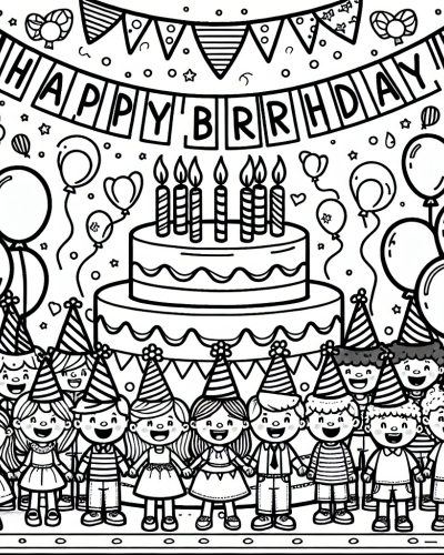 Birthday Party Color Sheet for Kids