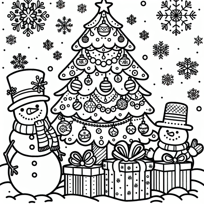 Festive Coloruing Cartoon Coloring Page: Festive Winter Wonderland Color Page for Kids
