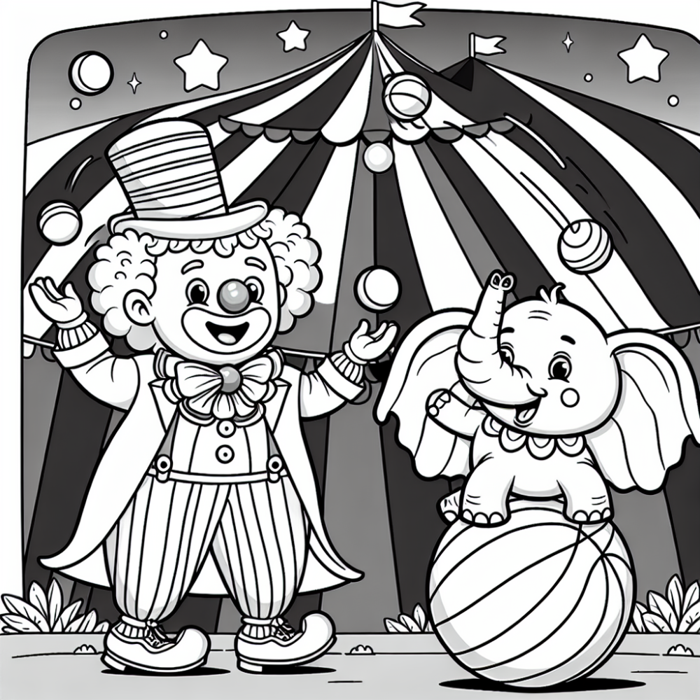 Coloring Page: Fun Circus Clown Color Page for Kids
