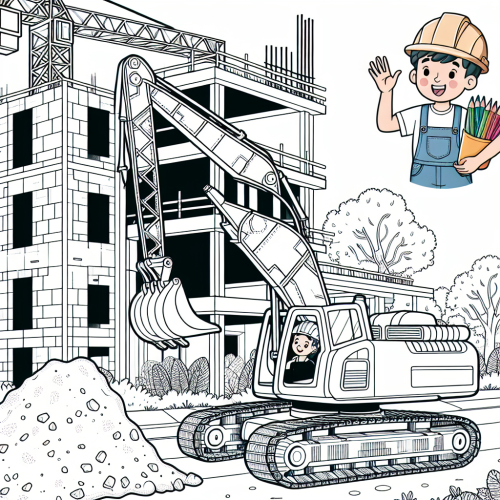 Free construction site coloring - Boy Waving Excavator 1000x1000 Crop 