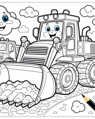 Cheerful Bulldozer Color Sheet - Fun Color Page for Kids