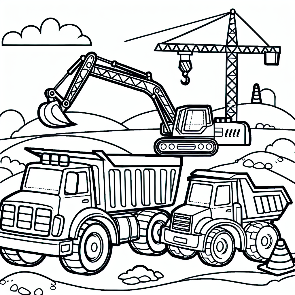 Coloring Page: Engaging Construction Vehicles Color Page for Kids