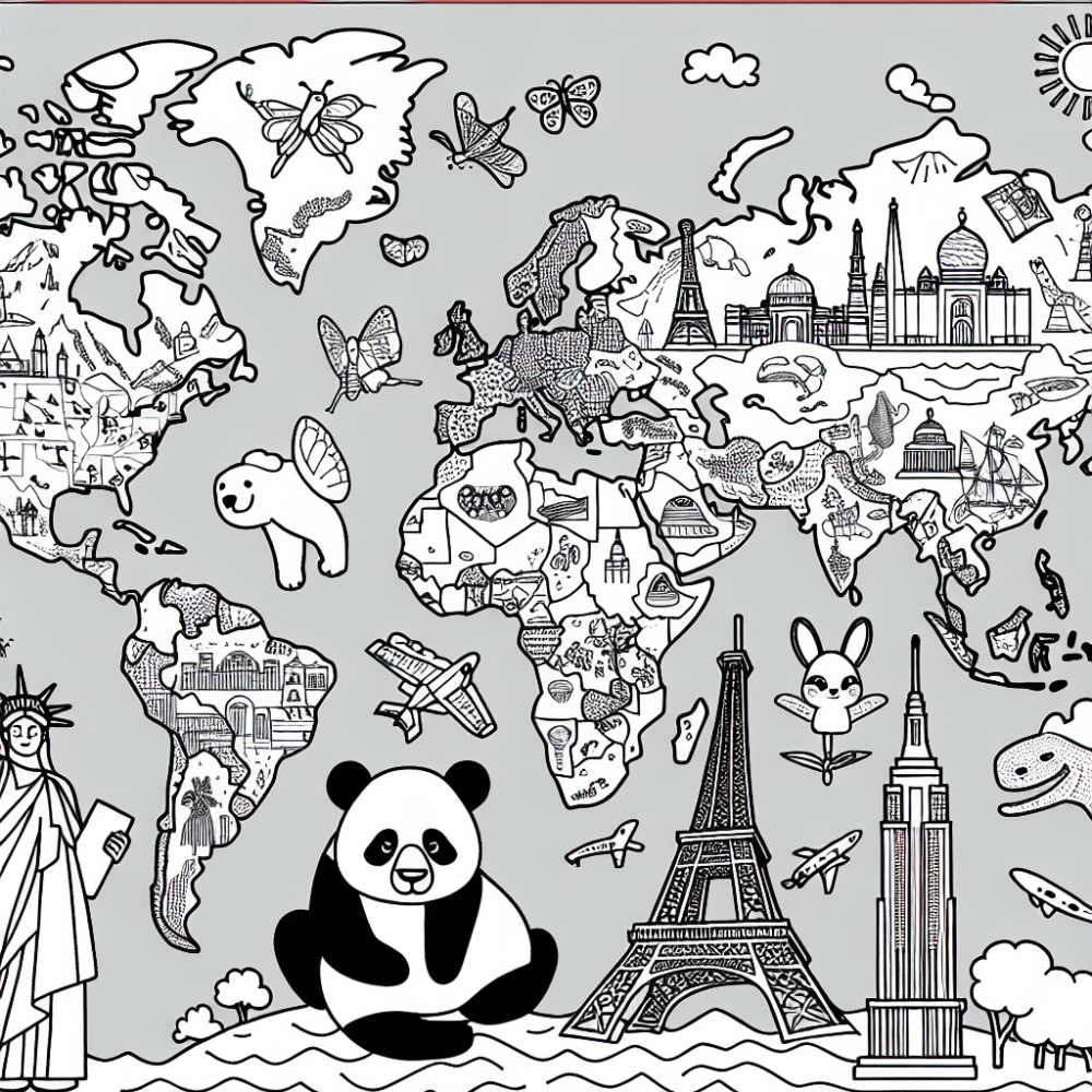 Coloring Page: Interactive World Map Color Page for Kids