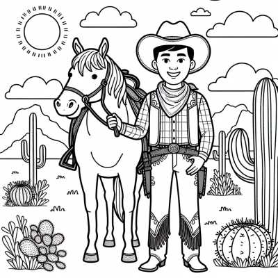 Coloring Page: Cowboy and Horse Color Page for Kids