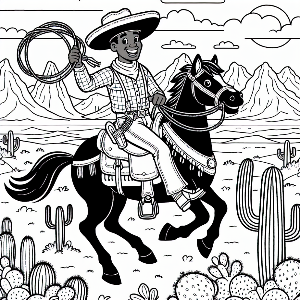 Coloring Page: Cowboy Riding Horse Color Page for Kids