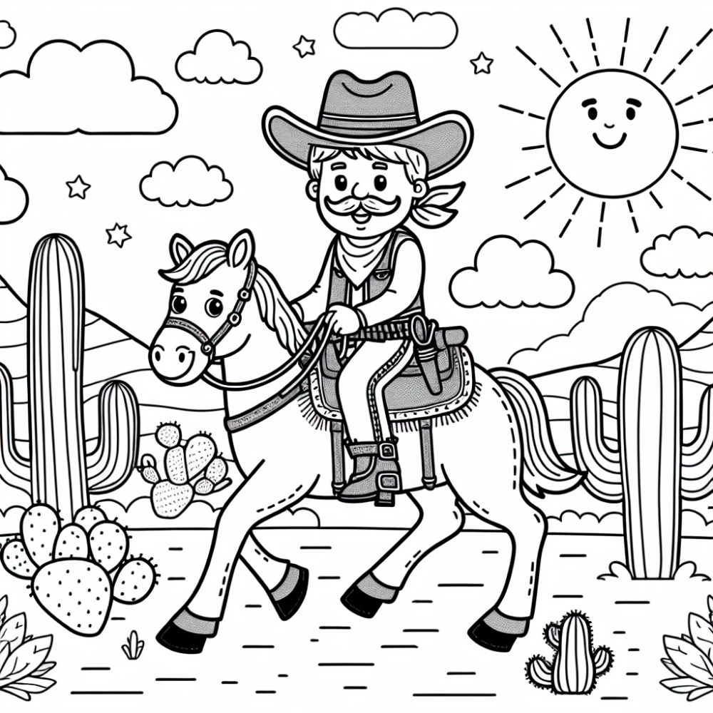 Coloring Page: Cowboy Riding Horse Color Page for Kids