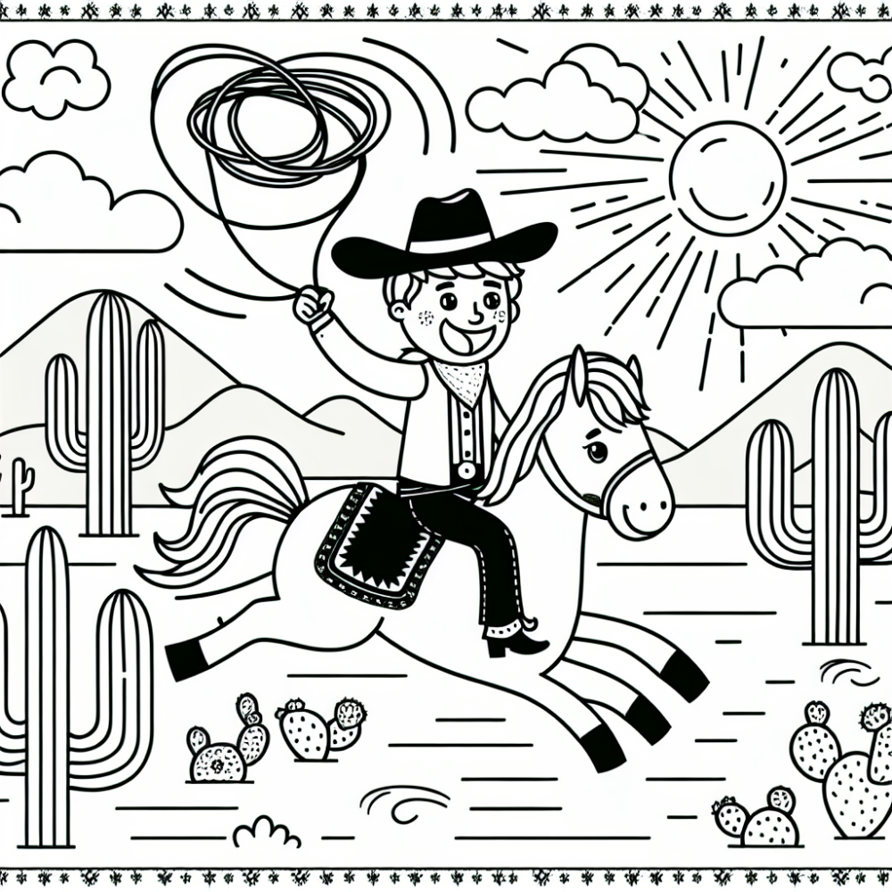 Coloring Page: Cowboy Riding a Horse Color Page for Kids