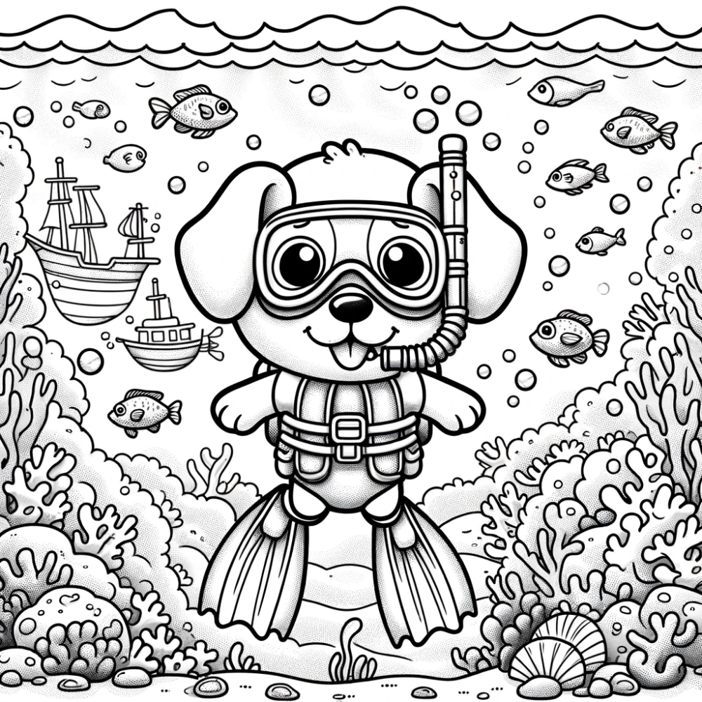 Coloring Page: Underwater Adventure - Scuba Pup Color Page for Kids