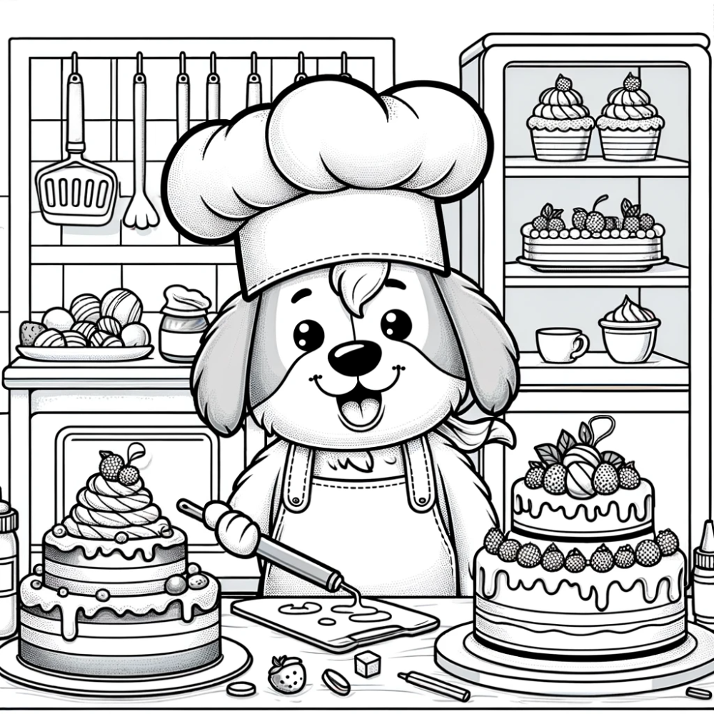 Coloring Page: Cheerful Chef Dog - Creative Color Page for Kids
