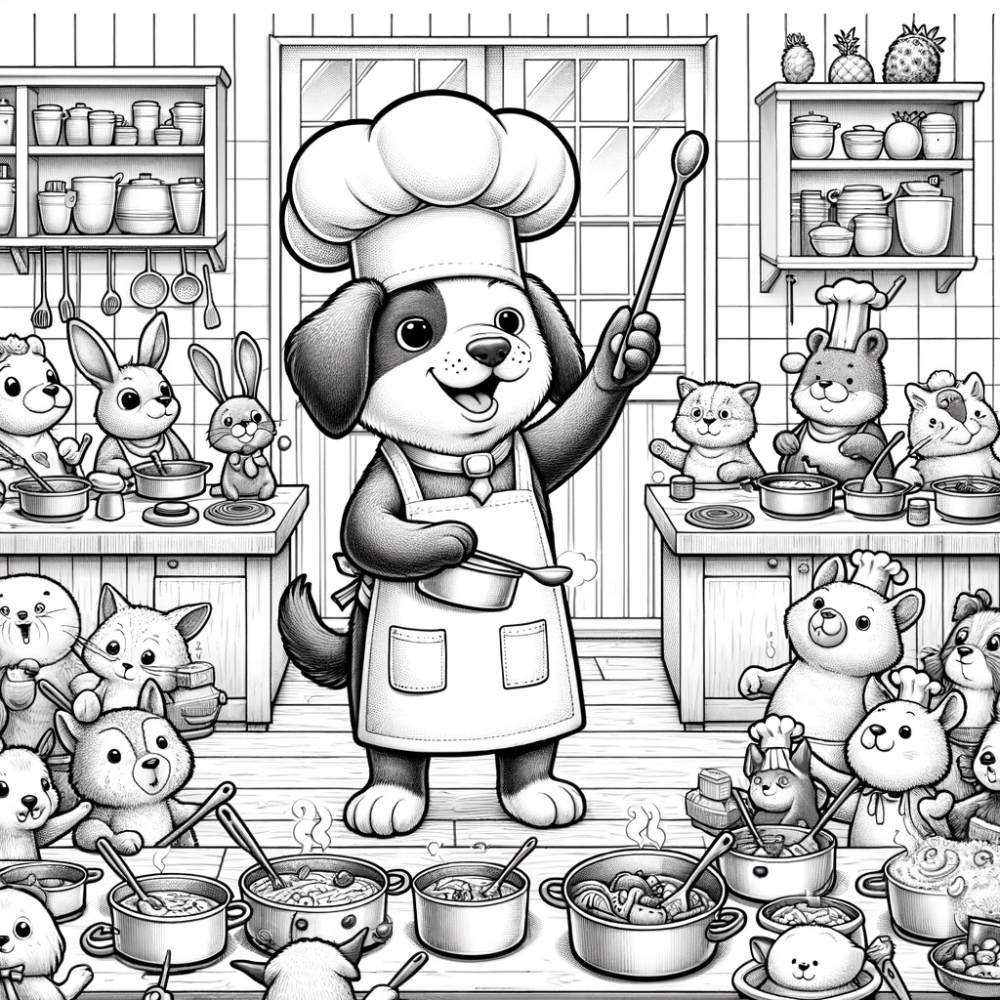 Coloring Page: Cheerful Dog Chef Color Page for Kids
