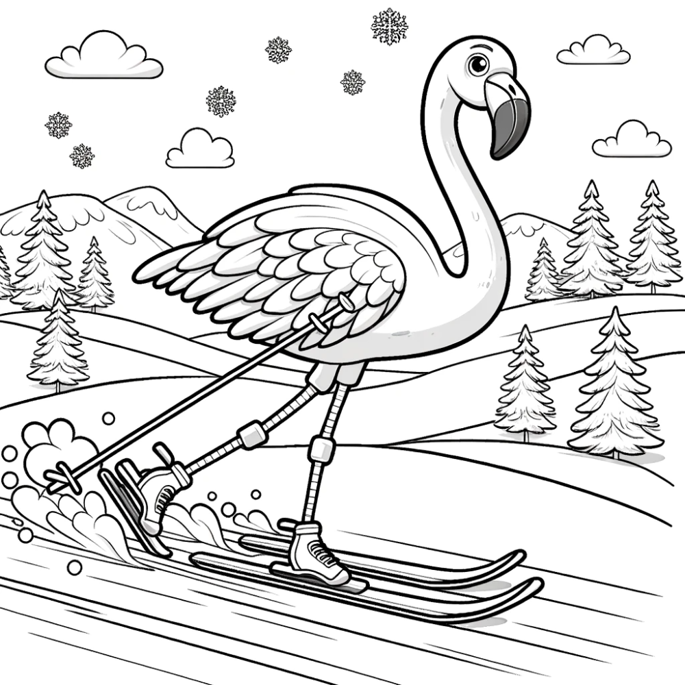 Coloring Page: Flamingo Winter Adventure - Free Color Page for Kids