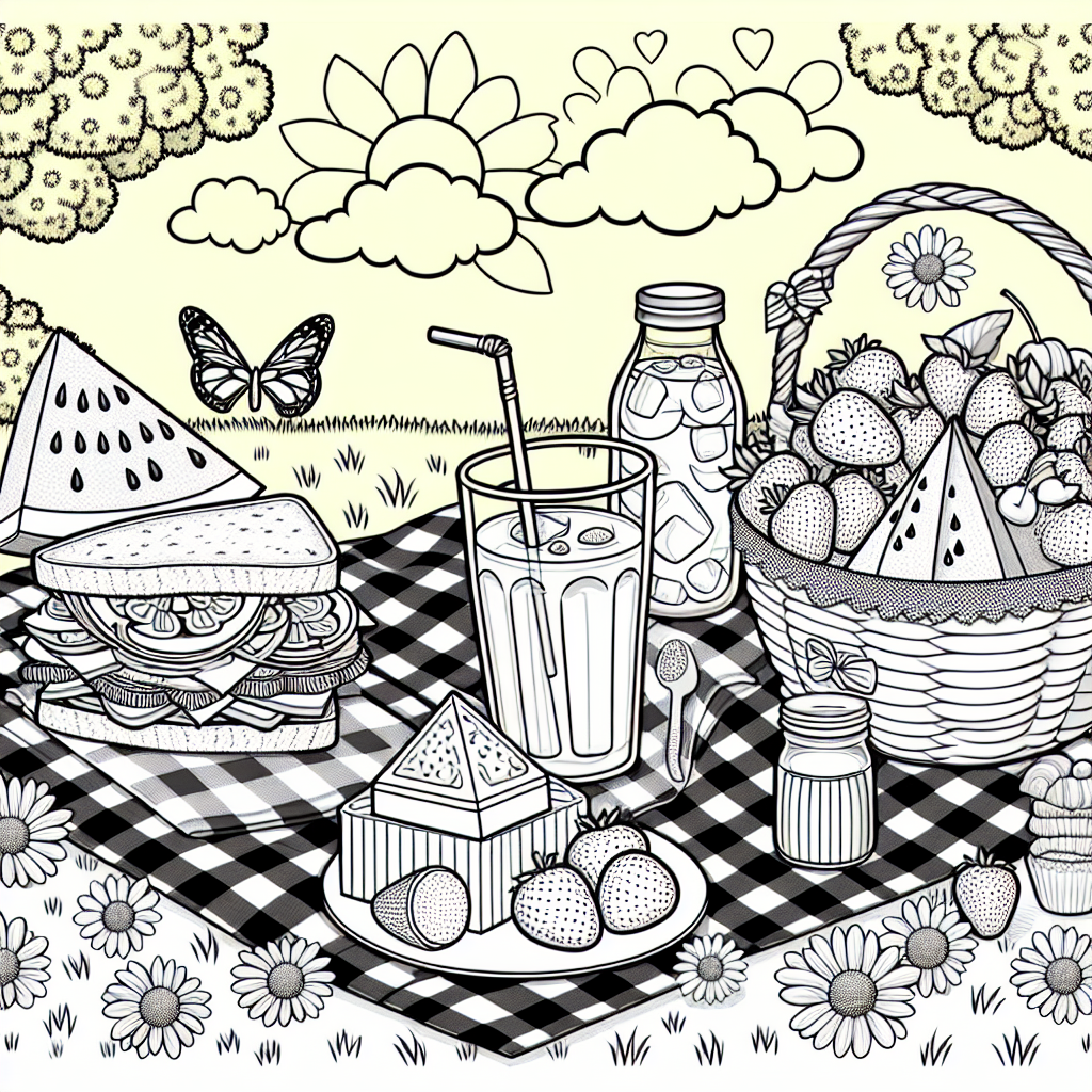 Fun Picnic Scene Coloring Sheet, Perfect Color Page for Kids
