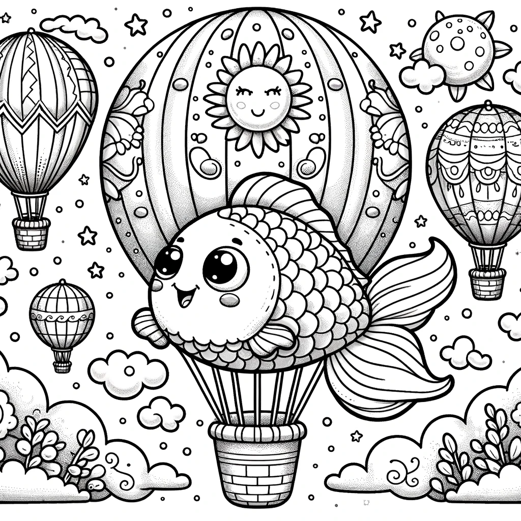 Coloring Page Whimsical Fish Flight Free Color Page For Kids