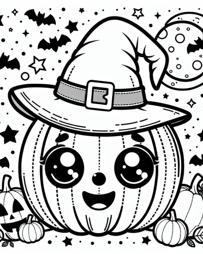 Cute Halloween pumpkin witch coloring sheet, color page for kids