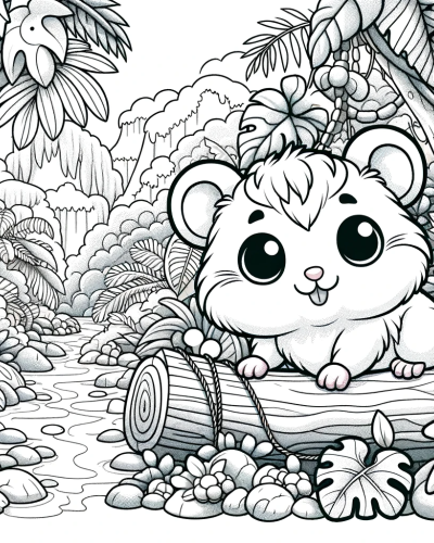 Adorable hamster in the forest - kids' color sheet, color page