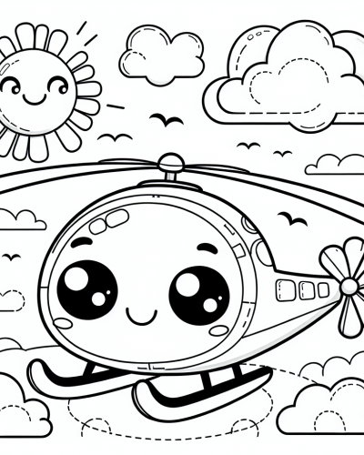Adorable Helicopter Color Sheet | Kids Coloring Page