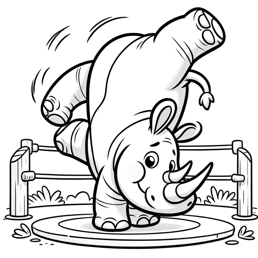 Playful rhino gymnastics illustration - color sheet for kids