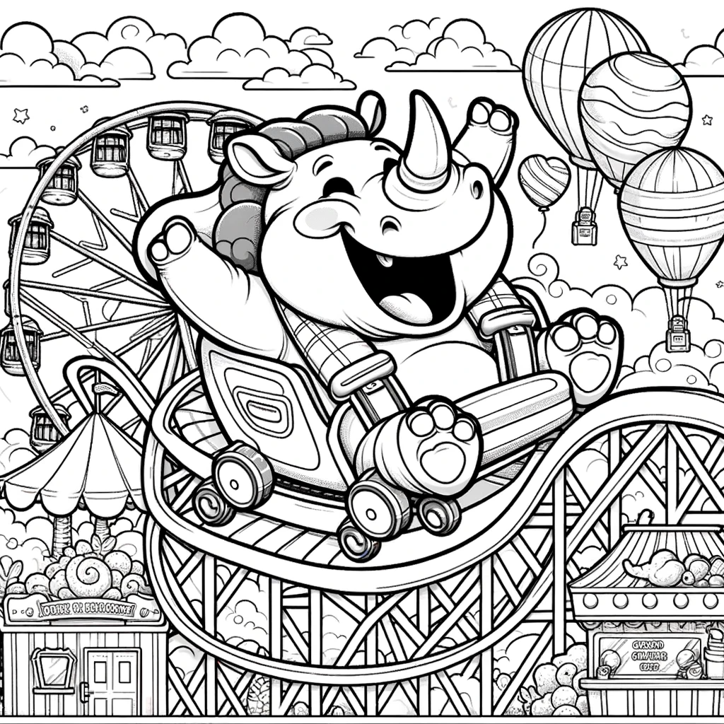 A joyful unicorn on a rollercoaster - kids' color sheet, color page
