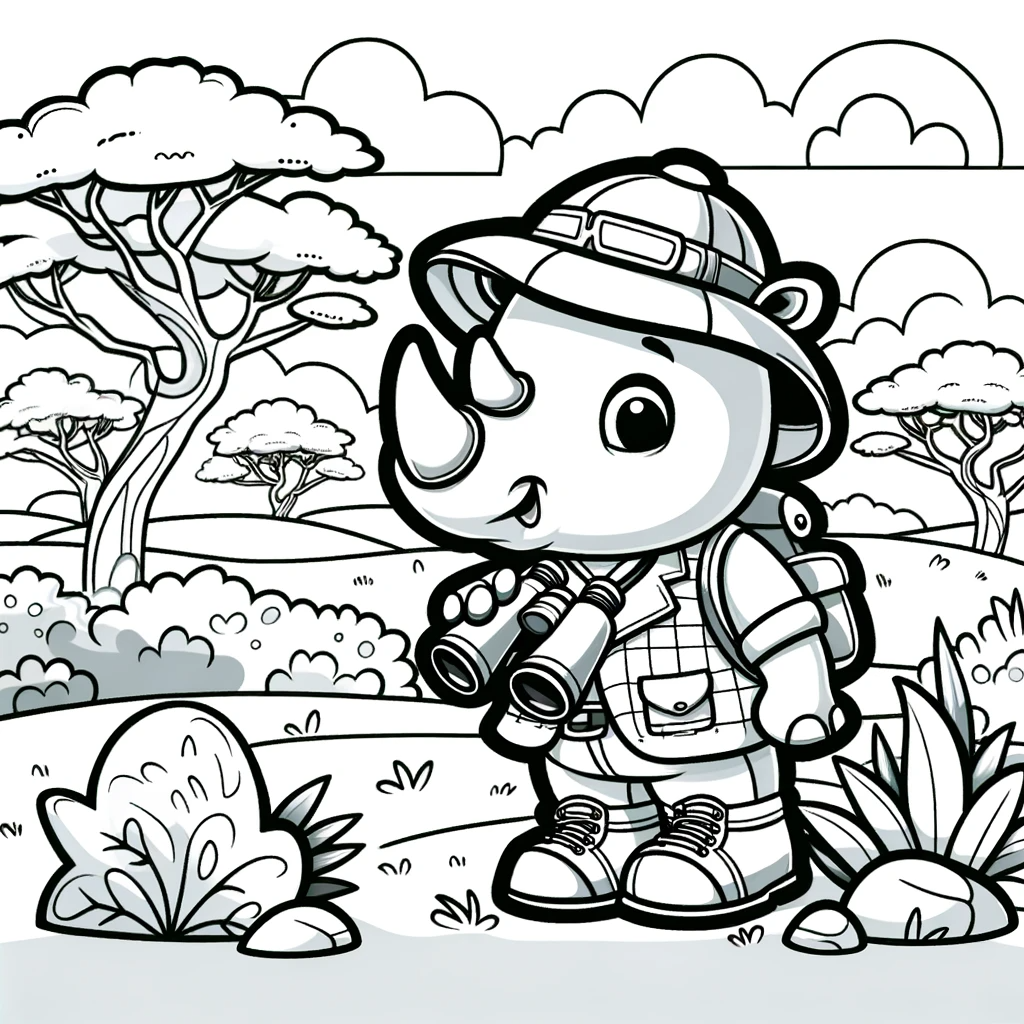 Explore with our friendly rhino - exciting color sheet and color page for kids