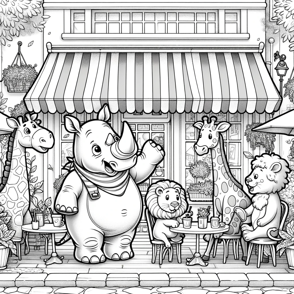 Color sheet of animals enjoying a tea party, ideal color page activity for children