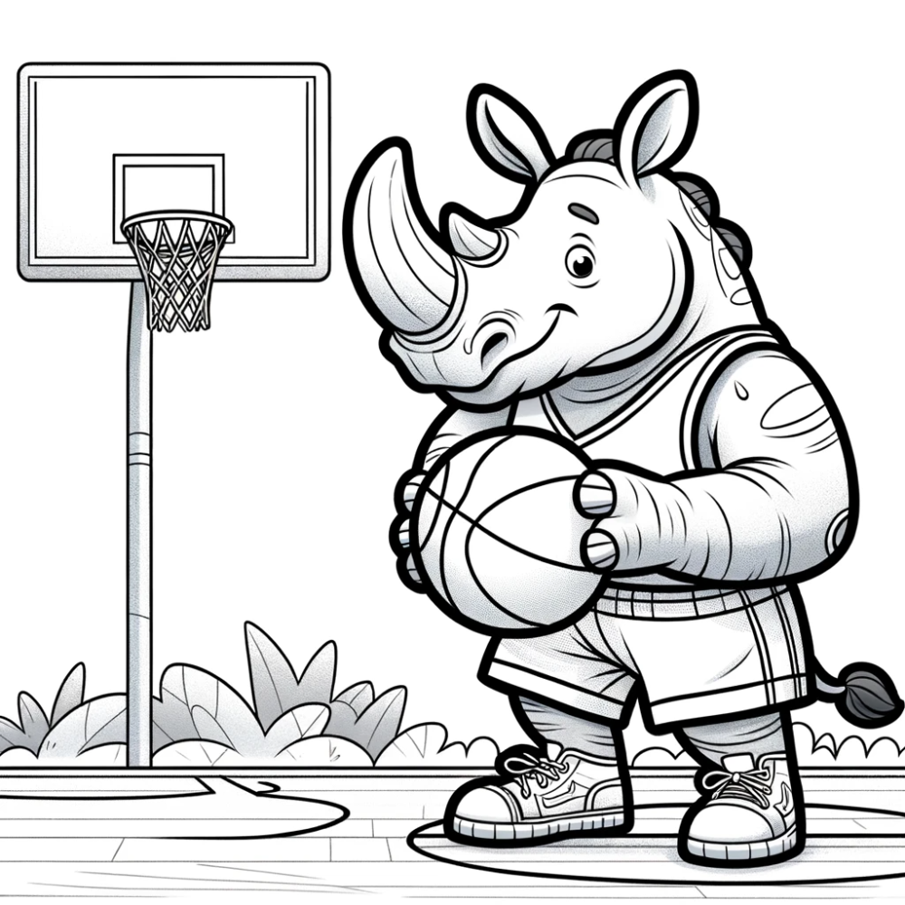 Coloring Page Rhino Basketball Fun Free Color Page for Kids