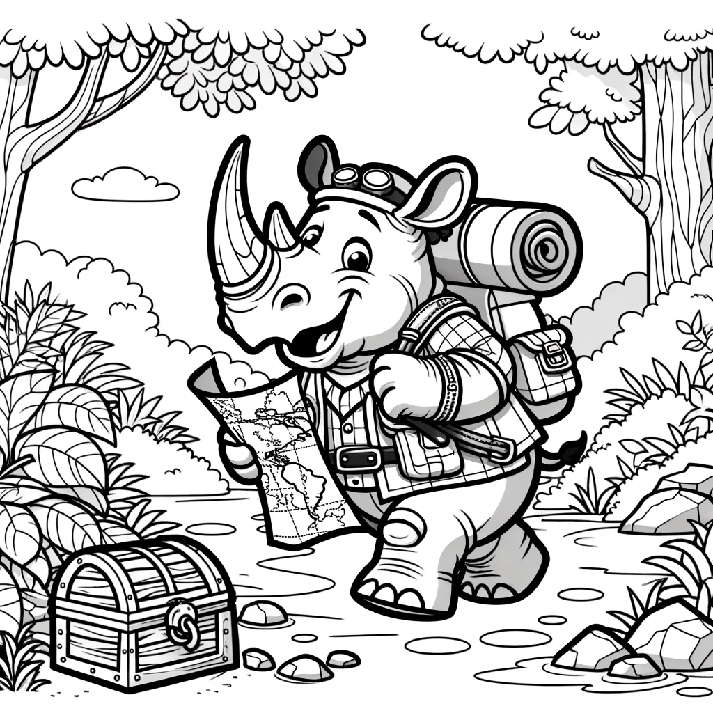 Rhino on a Hiking Trip - Kids' Adventure Color Sheet