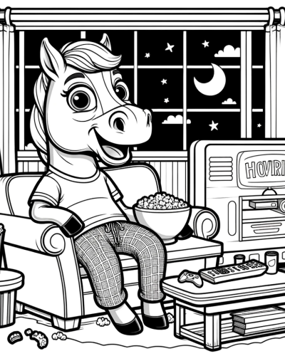 Horse watching TV color sheet � Engaging color page for kids