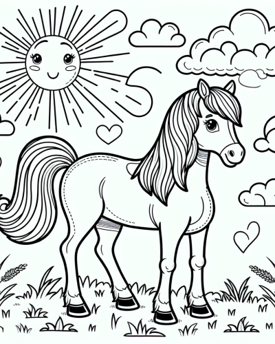 Charming Horse Color Page, Color Sheet for Kids