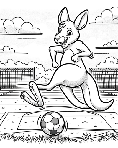 Playful kangaroo playing soccer color sheet � color page for creative fun