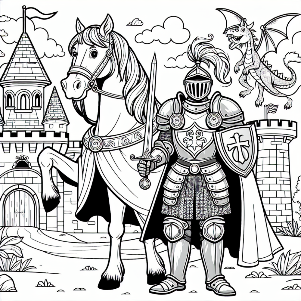 Coloring Page: Medieval Knight and Dragon Color Page for Kids