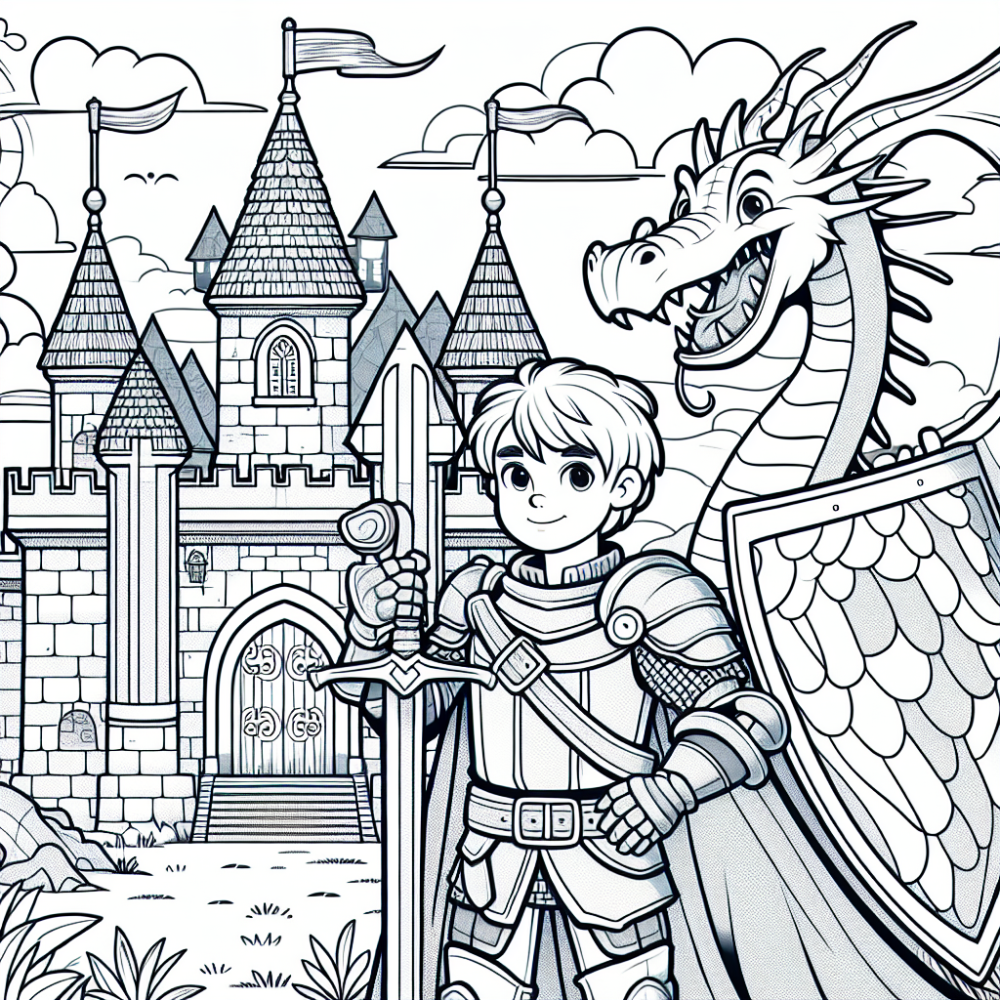 Coloring Page: Knight and Dragon Color Page for Kids