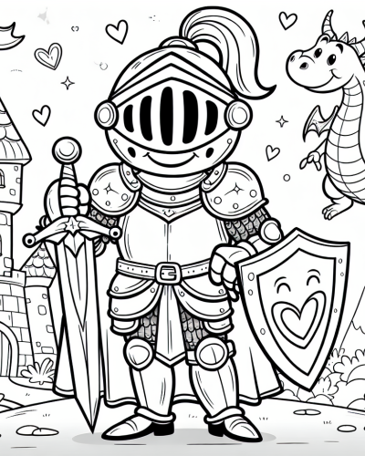 Charming knight color sheet for kids