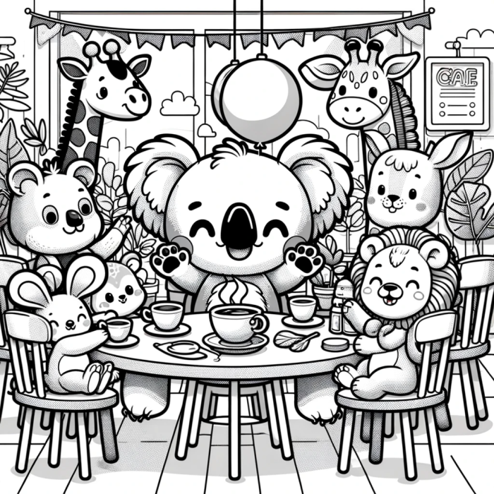 Coloring Page: Delightful Animal Tea Party - Free Color Page for Kids