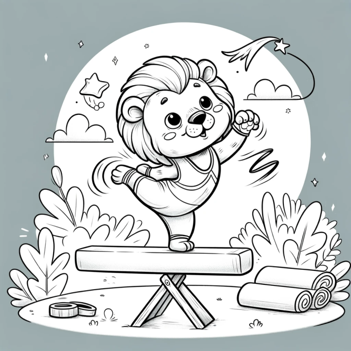 Coloring Page: Balancing Lion Color Page for Kids - Creative Fun
