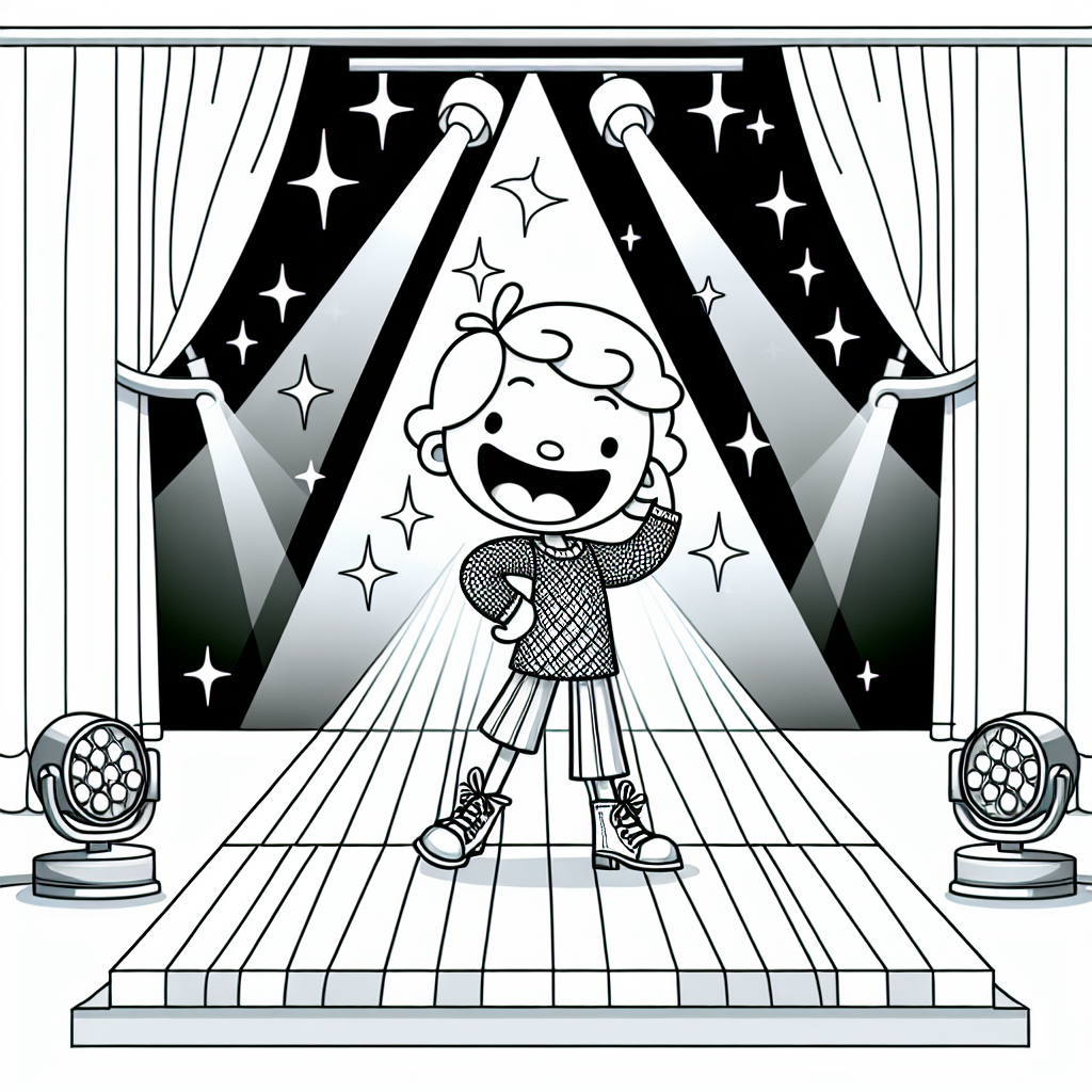 color sheet of a young character performing on stage, perfect color page for kids