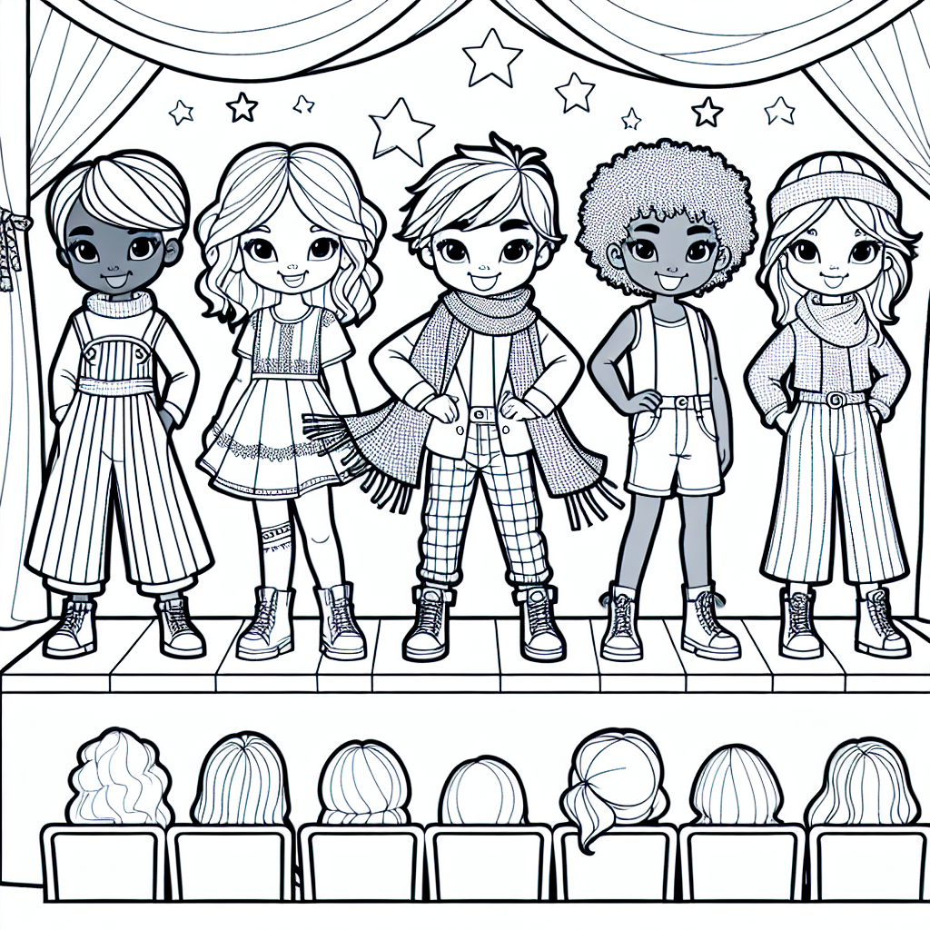 Children performing on stage, color sheet, color page