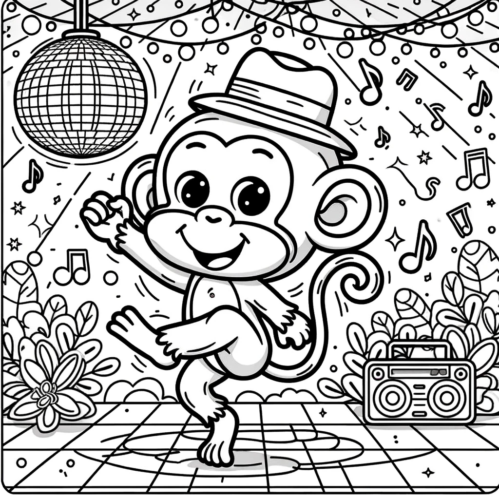 Coloring Page Monkey Dance Color Page for Kids Creative Fun!