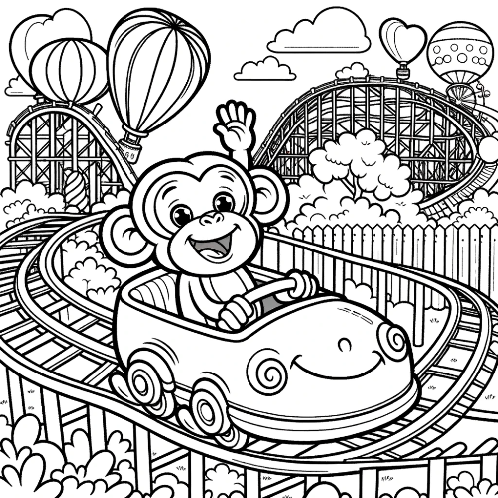 Coloring Page Monkey On A Rollercoaster Fun Color Page For Kids coloring-page-monkey-on-a-rollercoaster-fun-color-page-for-kids