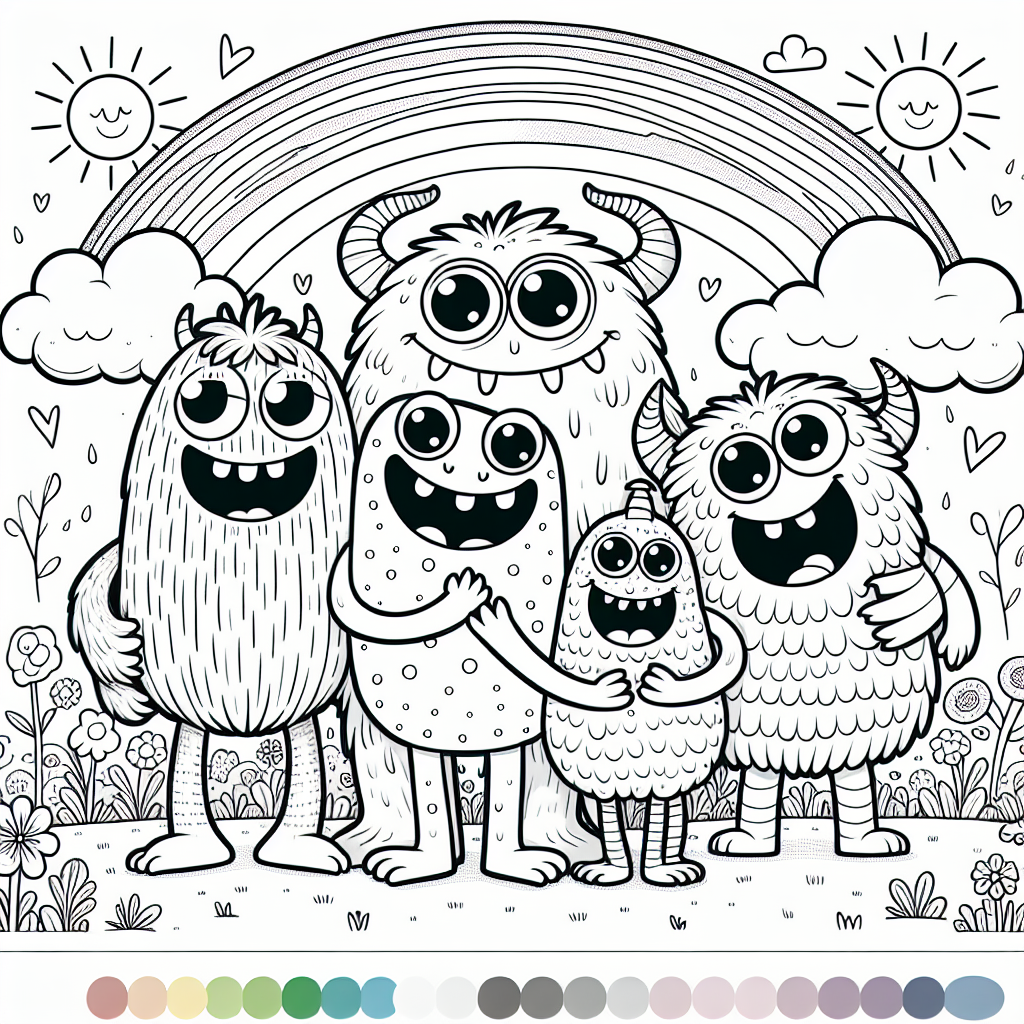 Friendly cartoon monster color sheet, perfect color page for kids