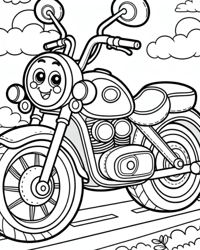 Happy motorcycle coloring sheet, children�s color page