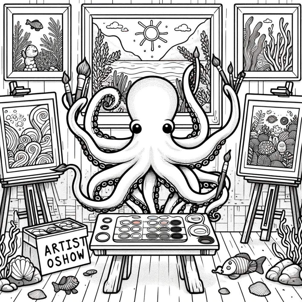 Coloring Page: Underwater Artist Octopus - Free Color Page for Kids