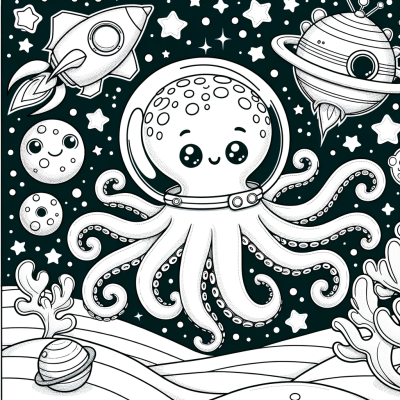 Coloring Page: Space Octopus Fun Color Page for Kids